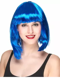 Half lange fluo blauwe pruik voor vrouwen