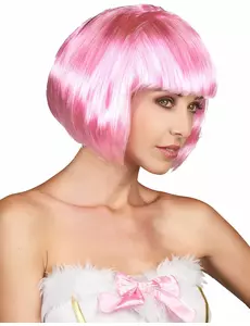 Perruque courte rose à frange femme