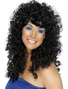 Perruque noire frisée femme