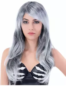 Perruque grise longue ondulée femme