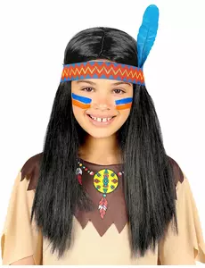 Perruque indien avec bandeau et plume enfant