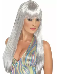 Perruque longue argentée femme