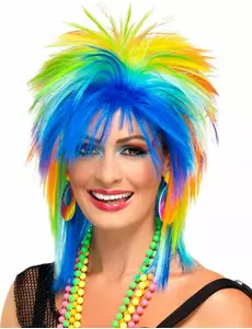 Perruque multicolore années 80 femme