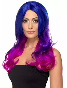 Blauw en roze hittebestendige ombré pruik voor volwassenen