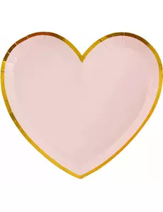 10 roze en gouden papieren bordjes met hartjes 22,5 x 20 cm