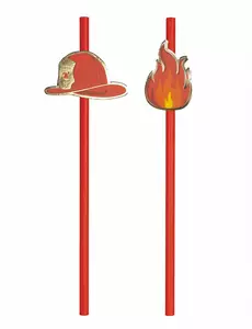 10 Pailles en carton Pompier rouges 20 cm