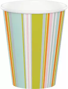 8 Jungle gestreepte veelkleurige papieren bekers 256 ml