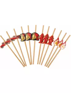 12 Pailles pompier kraft et rouges 19,5 cm