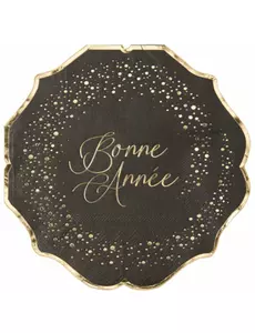 16 Serviettes en papier Bonne année noires et or 33 x 33 cm