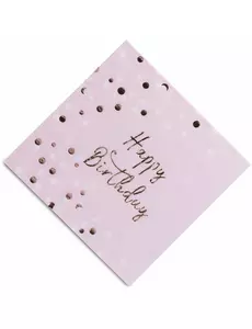 16 Happy Birthday papieren servetten met roségouden confetti 33 x 33 cm