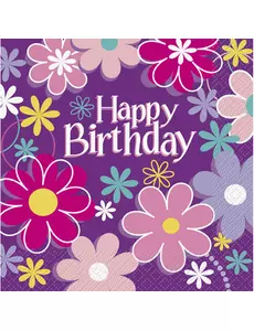 16 Happy Birthday Bloemen Papieren Servetten 33 x 33 cm