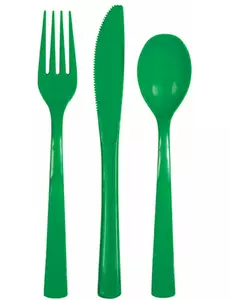 18 Couverts en plastique vert émeraude