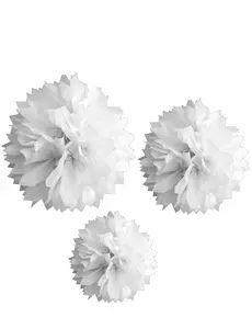 3 Pompons en papier blanc 20, 30 et 40 cm