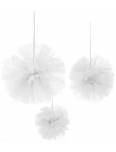3 Pompons à suspendre en tulle blanc 15, 20 et 30 cm