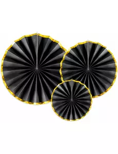 3 Rozetten in zwart en goud karton 23, 32 en 40 cm