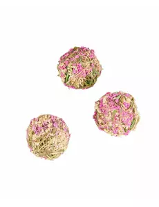4 boules décoratives de fleurs naturelles blanches et roses de 5 cm
