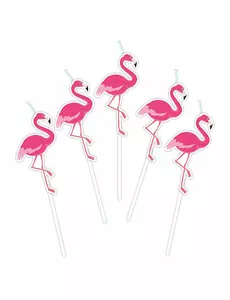 5 Bougies sur pics flamingo party 3 cm