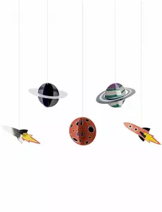 5 Suspensions en carton space adventure 17 x 10 - 19 x 7 cm