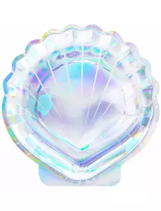 6 Assiettes en carton forme coquillage holographique 18,5 cm