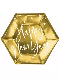 6 Assiettes en carton happy new year dorées 20 cm