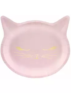 6 Assiettes en carton tête de chaton roses 22 x 20 cm