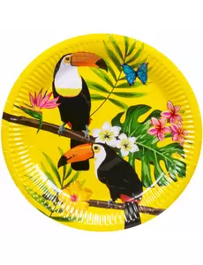 10 Assiettes en carton toucan jaunes 23 cm