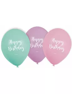 6 Ballons en latex Happy Birthday pastel 22,8 cm