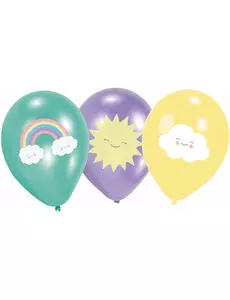 6 Ballons en latex Petit Nuage menthe, violet et jaune 27,5 cm