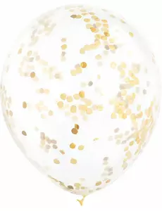 6 doorschijnende ballon met goudkleurige confetti