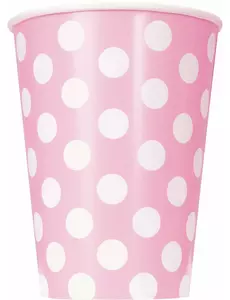 6 roze kartonnen bekers met witte stippen 354 ml