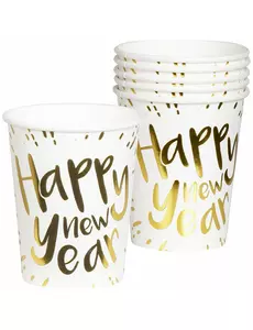10 witte en gouden Happy New Year papieren bekers 21 cl