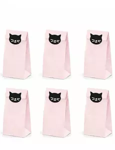 6 Sacs cadeaux en papier chaton roses 8 x 18 x 6 cm