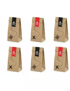 6 piraten kraft papier schatkaart zakjes