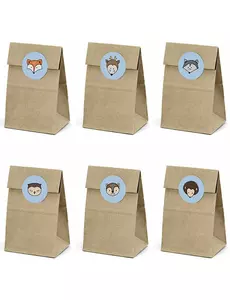 6 sacs en papier kraft et autocollants forêt 7,5 x 18,5 cm