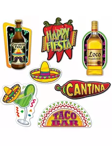 7 Cutouts en carton fiesta mexicaine 22 - 40 cm