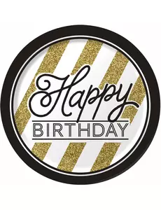 8 borden Happy Birthday zwart-goud