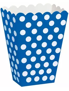 blauwe popcorndozen met witte stippen