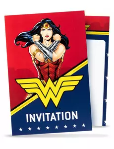 8 Cartes d'invitation avec enveloppes Wonder Woman™ 10x16cm