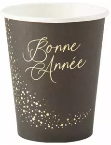 8 Gobelets en carton Bonne année noirs et or 255 ml