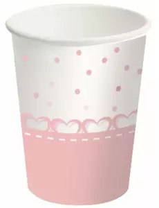 8 papieren bekers met roze hart 250 ml