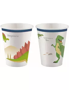 8 grands gobelets en papier dinosaures de 250 ml