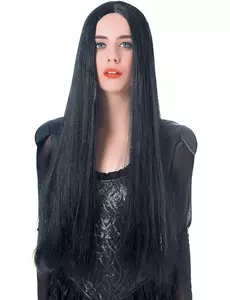 Gothic lange zwarte steile pruik voor vrouwen
