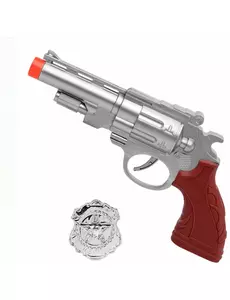Pistolet argenté avec plaque de police