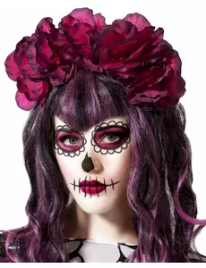Hoofdband grote roze bloemen Dia de los muertos vrouw