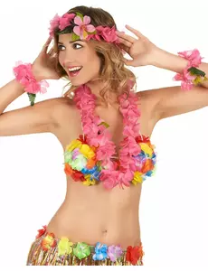 Roze bloemen Hawaii set voor volwassenen