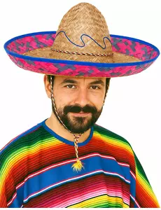 Mexicaanse Sombrero roze en blauwe randvolwassene
