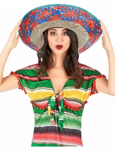 Sombrero Mexicain bordure rouge et bleu adulte