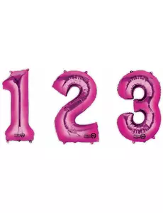 Fuchsia aluminium cijfer ballon, Maat: 3