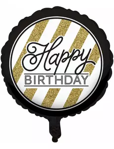 Zwarte en goudkleurige Happy Birthday ballon