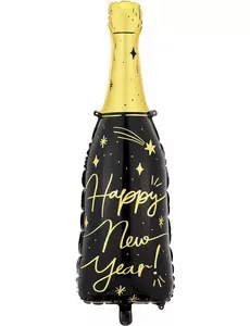 Fles folieballon Happy New Year roze 98 cm